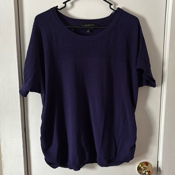 Lane Bryant Plus Size Short Sleeve Knit Sweater Top Blue 14/16 
Ruched Sides - Picture 1 of 8